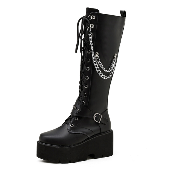 Funki Buys | Boots | Women's Grunge Motorcycle Boot | Punk Chain Boots