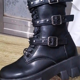Funki Buys | Boots | Women's Mid-Calf Lace-Up Zipper Buckle Strap Boot