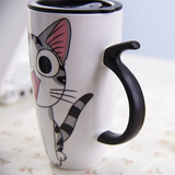 Funki Buys | Mugs | Cute Cat Ceramics Mug With Lid | Large 20oz Coffee