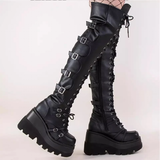 Funki Buys | Boots | Women's Gothic Over Knee Buckle Platform Boots