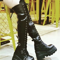 Funki Buys | Boots | Women's Gothic Over Knee Buckle Platform Boots