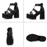Funki Buys | Shoes | Women's Block Heel Rivet Sandals | Gothic Shoes