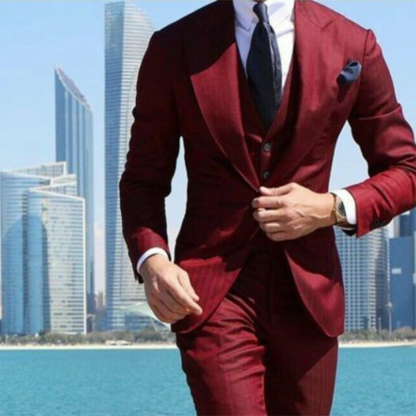 2022 Tailor Made Mens Suit Burgundy Wine Red Business Men Suit Men Wedding Suits  3 Pieces(jacket+pant+vest) Traje Novio - Suits - AliExpress