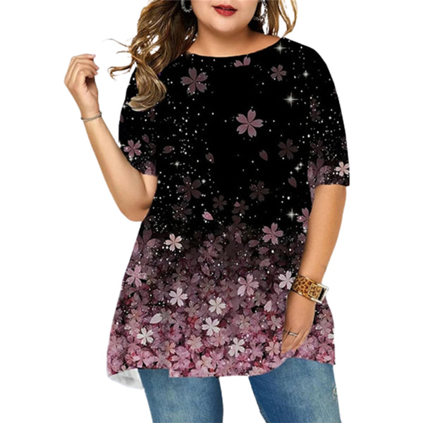 Funki Buys | Shirts | Women's 8XL Floral Tunic Top | Short Sleeve Summer Shirt