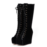 Funki Buys | Boots | Women's High Tube Lace Up Boots | Platform Wedges