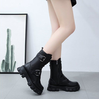 Funki Buys | Boots | Women's Gothic Biker Buckle Boots | Chunky Heel