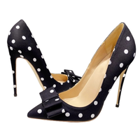 Funki Buys | Shoes | Women's Polka Dot Black Satin Stilettos | Bowknot