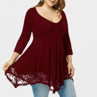 Funki Buys | Shirts | Women's Plus Lace Patchwork Tunic Top