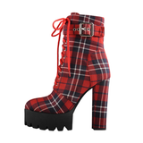 Funki Buys | Boots | Women's Tartan Platform Ankle Boots | Plaid Boots