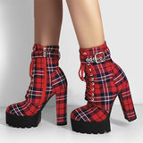 Funki Buys | Boots | Women's Tartan Platform Ankle Boots | Plaid Boots