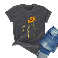 Funki Buys | Shirts | Women's Sunflower and Cat Summer Printed Tee