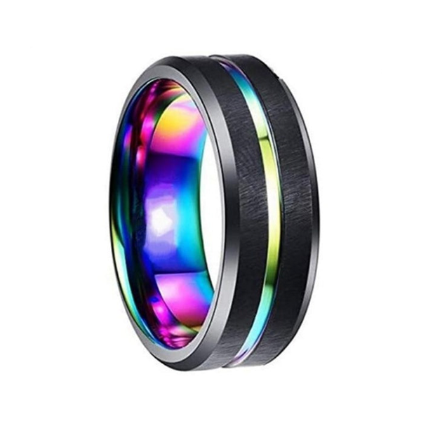 8mm Black Titanium Stainless Steel Ring Wedding Band Fashion Women Rainbow  Ring | eBay
