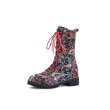 Funki Buys | Boots | Women's Lace Up Boots | Flower Print Ankle Boots