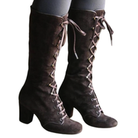 Funki Buys | Boots | Women's Vintage Retro Lace Up Boots | Mid-Calf