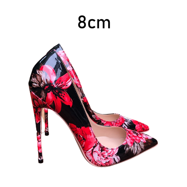 Tikicup Floral Painting Print Women Pointy Toe High Heel Shoes Elegant  Ladies Patent Slip On Stiletto Pumps 8cm 10cm 12cm - AliExpress