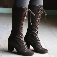 Funki Buys | Boots | Women's Vintage Retro Lace Up Boots | Mid-Calf