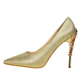 Funki Buys | Shoes | Women's Silk Stilettos | Metal Carved Heels