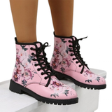 Funki Buys | Boots | Women's Floral Rose Print Lace-up Ankle Boots