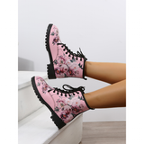 Funki Buys | Boots | Women's Floral Rose Print Lace-up Ankle Boots