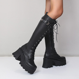 Funki Buys | Boots | Women's Lace Up Chunky Platform Boots | Knee High