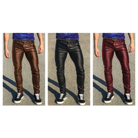 Funki Buys | Pants | Men's Punk Casual Faux Leather Pants | Low Waist