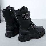 Funki Buys | Boots | Women's Gothic Biker Buckle Boots | Chunky Heel