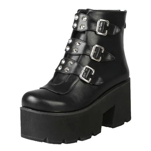 Women Chunky Heel Punk Round Toe Platform Lace Up Goth Creeper Ankle Boots  Shoes