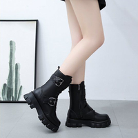 Funki Buys | Boots | Women's Gothic Biker Buckle Boots | Chunky Heel