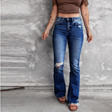 Funki Buys | Pants | Women's Skinny Bootleg Jeans | Ripped Slim Fit