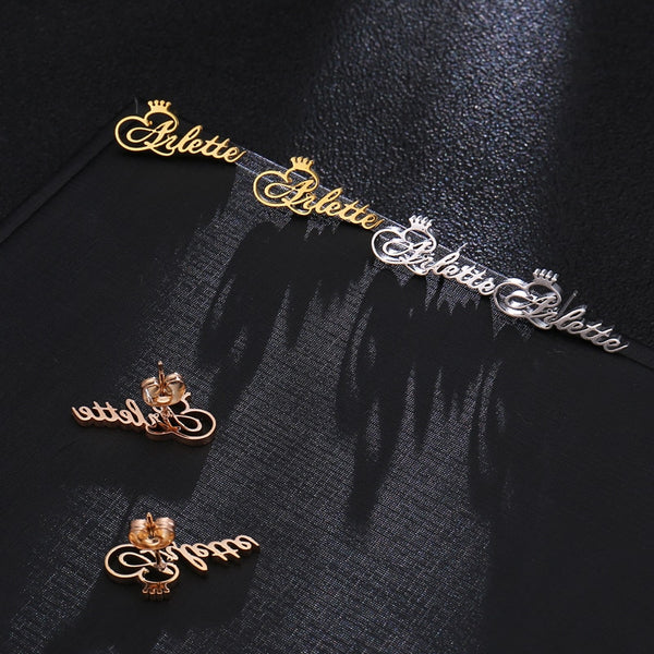 Funki Buys | Earrings | Custom Name Stud Earrings | Gold, Silver, Rose Gold Stainless Steel