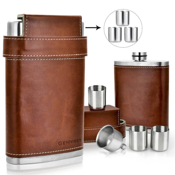 Funki Buys | Hip Flask | Gennissy 8oz Portable Leather Covered Hip Flask