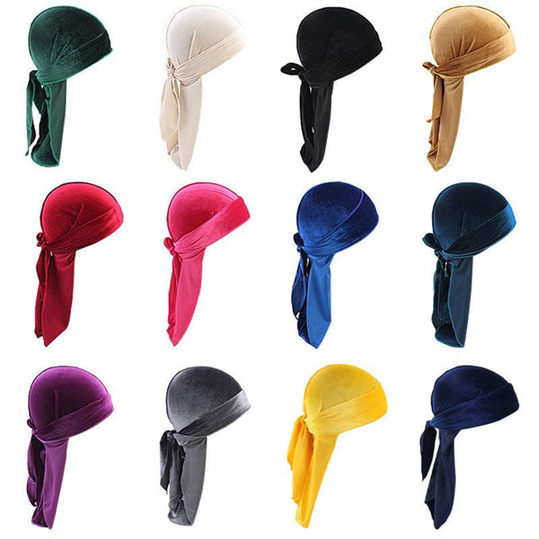 Unisex Long Men Women Velvet Breathable Bandana Hat Durag Rag Long Tail  Headwrap