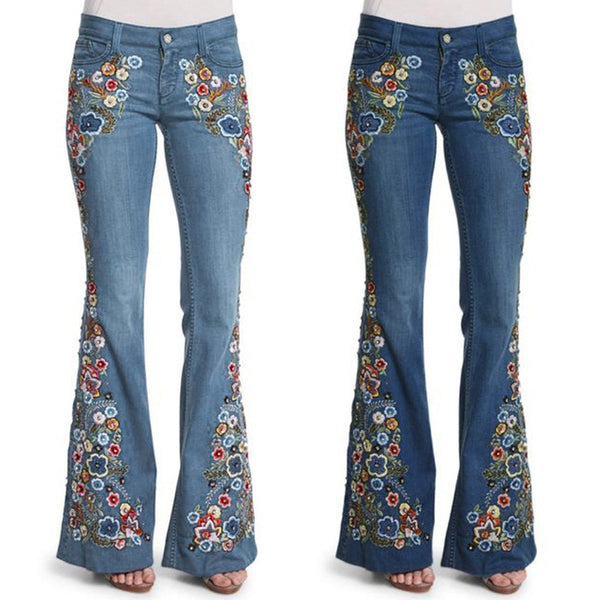 Funki Buys | Pants | Women's Hippy Style Jeans | Boho Flare Denim Pants