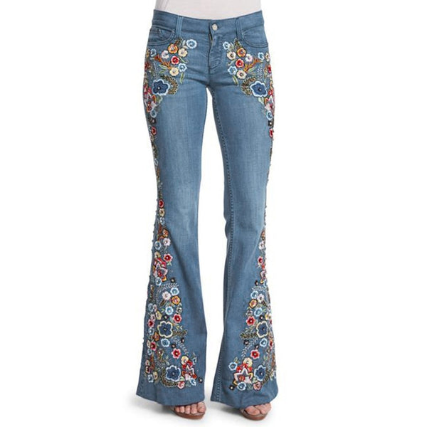 Run & Fly - 70's Black Floral High Waisted Bell Bottom Flares