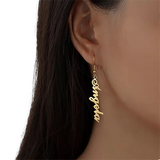 Funki Buys | Earrings | Custom Name Vertical Drop Earrings | Stainless