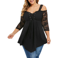 Funki Buys | Shirts | Women's Plus Size Sexy Half Sleeve Lace Shirt