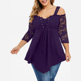 Funki Buys | Shirts | Women's Plus Size Sexy Half Sleeve Lace Shirt
