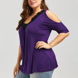 Funki Buys | Shirts | Women's Plus Size Lace Trim Open Sleeve Top