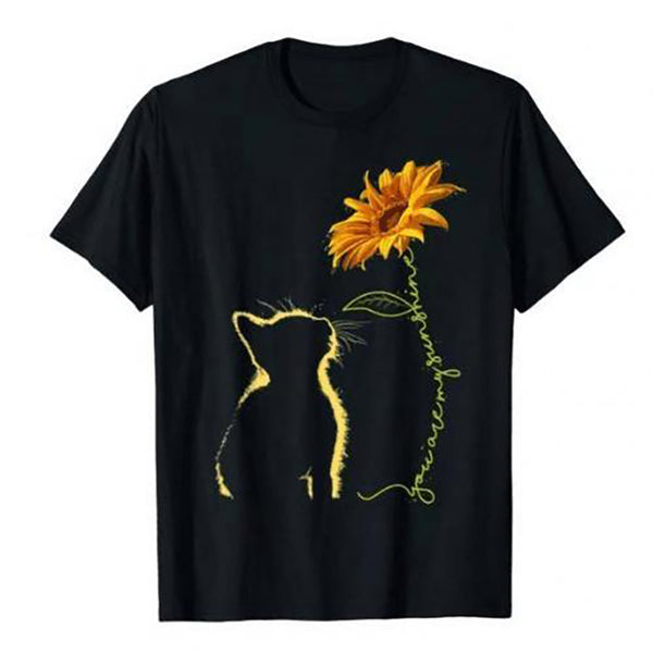 Funki Buys | Shirts | Women's Sunflower and Cat Summer Printed T-Shirt