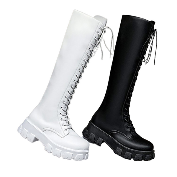 Funki Buys | Boots | Women's Long Chunky Boots | Gothic Lace Up, Zip