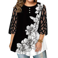 Funki Buys | Shirts | Women's Plus Size Top | Flower Print T-Shirt