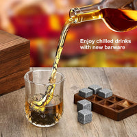 A Out - Funki Buys | Coffret cadeau de pierres à whisky | Verre à whisky (2 pièces) | Pierres à whisky (6 pièces)
