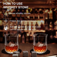 A Out - Funki Buys | Coffret cadeau de pierres à whisky | Verre à whisky (2 pièces) | Pierres à whisky (6 pièces)