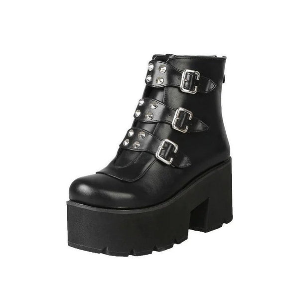 Womens lady Shoes Lace Up Chunky Heel Platform Punk Goth Creeper Ankle Boots