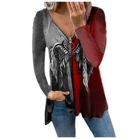 Funki Buys | Shirts | Women's Zipper Wings Print Blouse | V-Neck