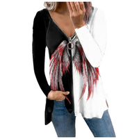 Funki Buys | Shirts | Women's Zipper Wings Print Blouse | V-Neck