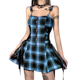 Funki Buys | Dresses | Women's Gothic Plaid Dress | Pleated Punk Y2K