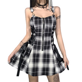Funki Buys | Dresses | Women's Gothic Plaid Dress | Pleated Punk Y2K