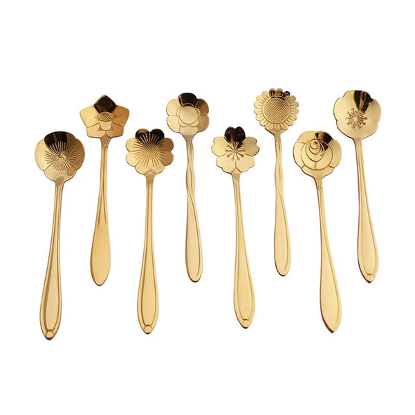 Funki Buys | Spoons | Vintage Flower Design Coffee Spoons 8 Pcs | Gold