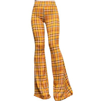 Funki Buys | Pants | Women's Vintage Flared Pants | Plaid Leopard Flower Print
